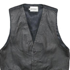 GATSBY INTERNATIONAL Mens Black Leather Button Jacket XL Waistcoat Plain Smooth
