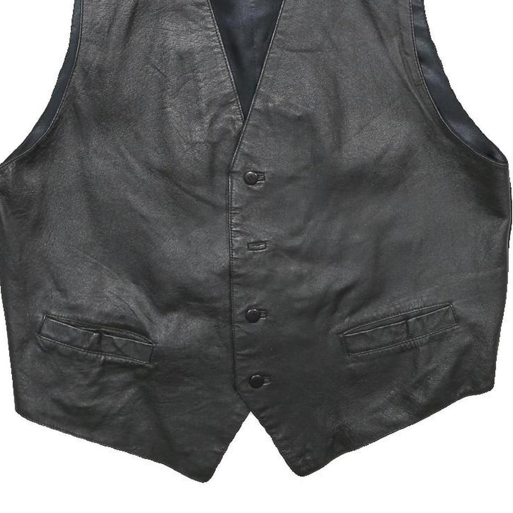 GATSBY INTERNATIONAL Mens Black Leather Button Jacket XL Waistcoat Plain Smooth