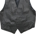 GATSBY INTERNATIONAL Mens Black Leather Button Jacket XL Waistcoat Plain Smooth