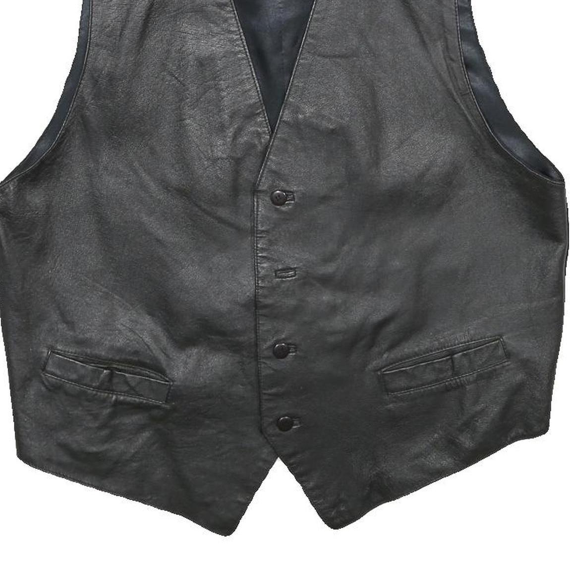 GATSBY INTERNATIONAL Mens Black Leather Button Jacket XL Waistcoat Plain Smooth