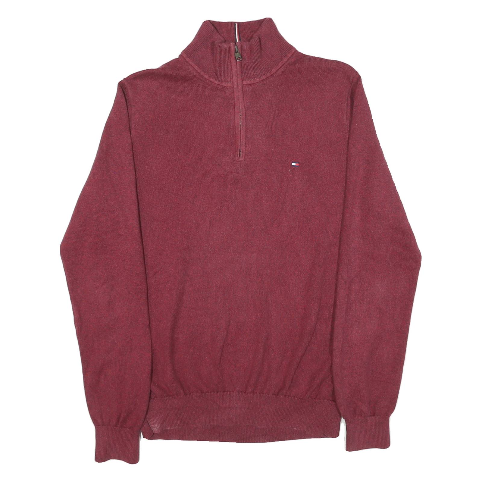 TOMMY HILFIGER Mens Maroon Pullover Plain Crew Neck Basic Knit M Cotton Blend