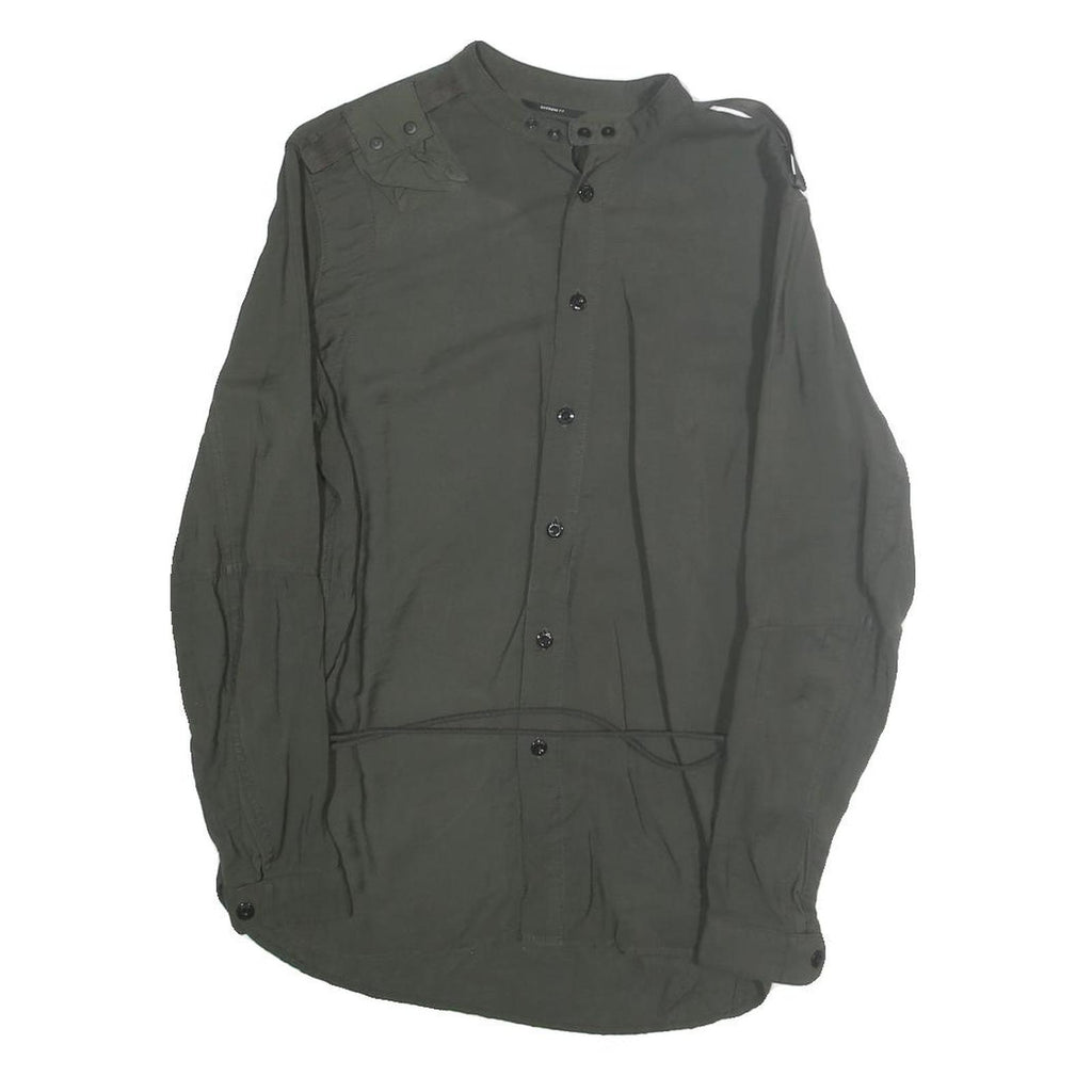 G STAR Womens Dark Green Basic Shirt Long Sleeve Button Neck S Cotton Blend
