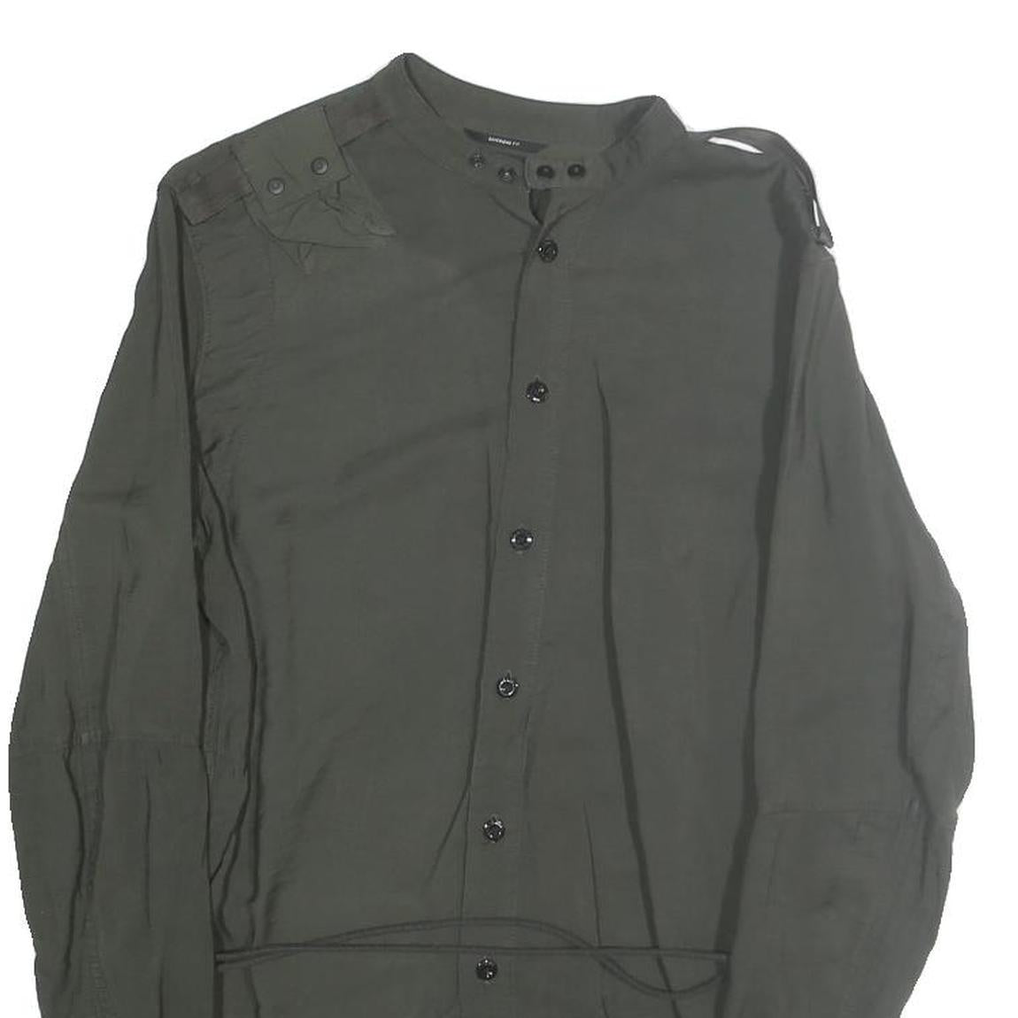 G STAR Womens Dark Green Basic Shirt Long Sleeve Button Neck S Cotton Blend