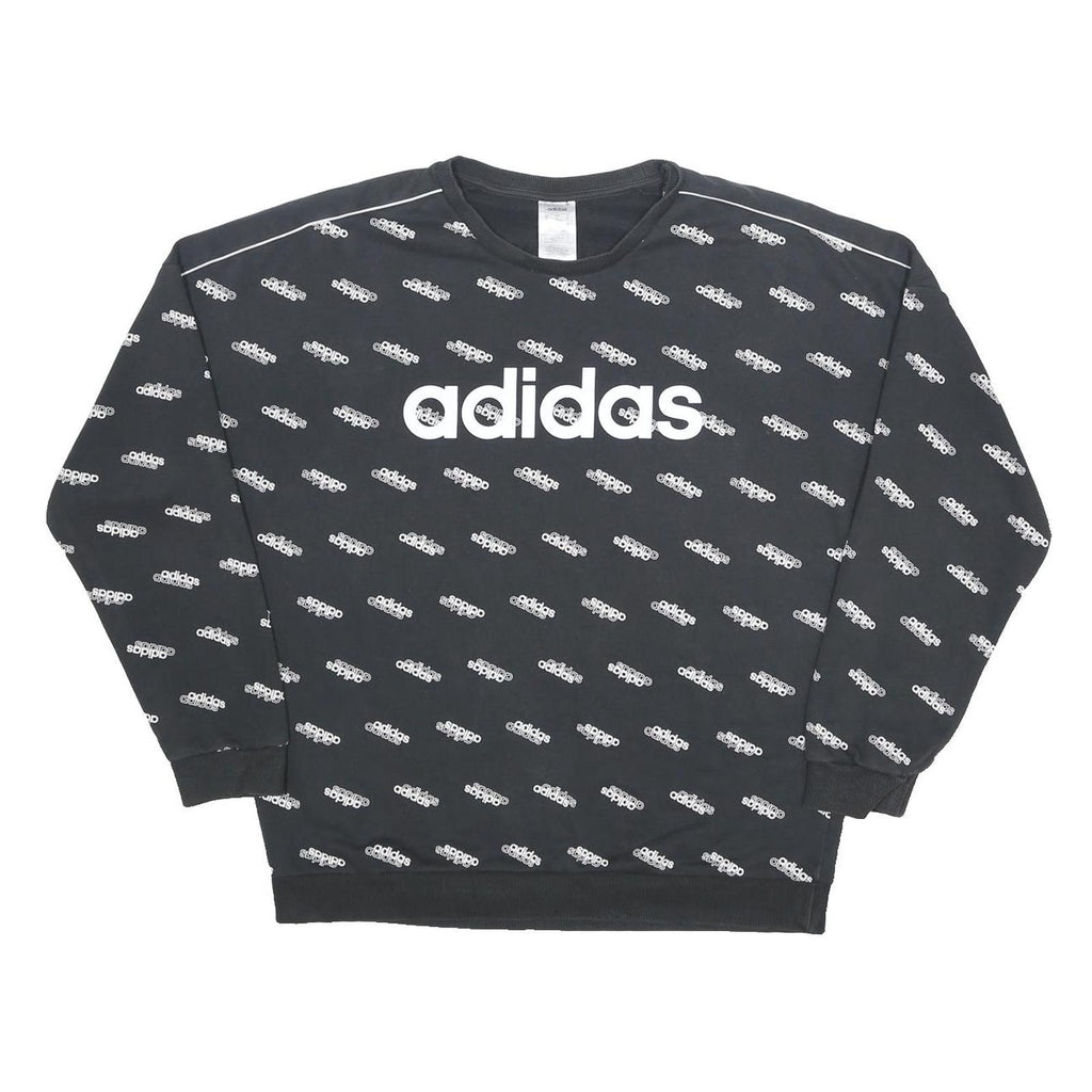 ADIDAS Mens Black Sweatshirt XL Cotton Blend Crew Neck Logo Print