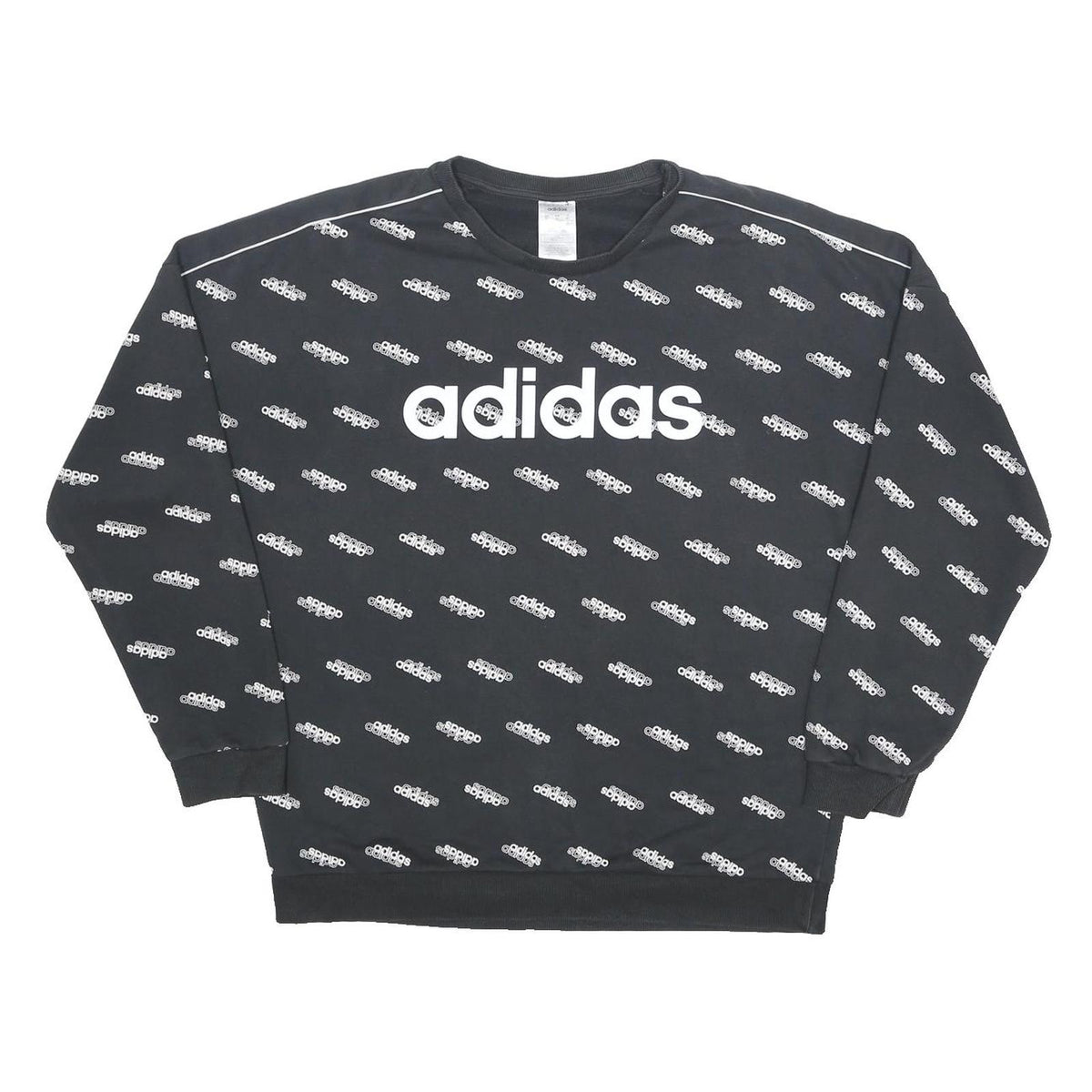 ADIDAS Mens Black Sweatshirt XL Cotton Blend Crew Neck Logo Print
