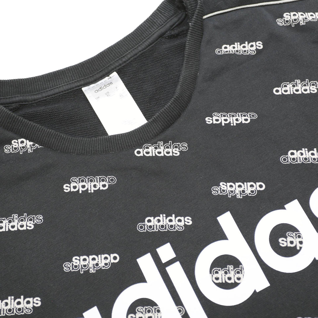 ADIDAS Mens Black Sweatshirt XL Cotton Blend Crew Neck Logo Print