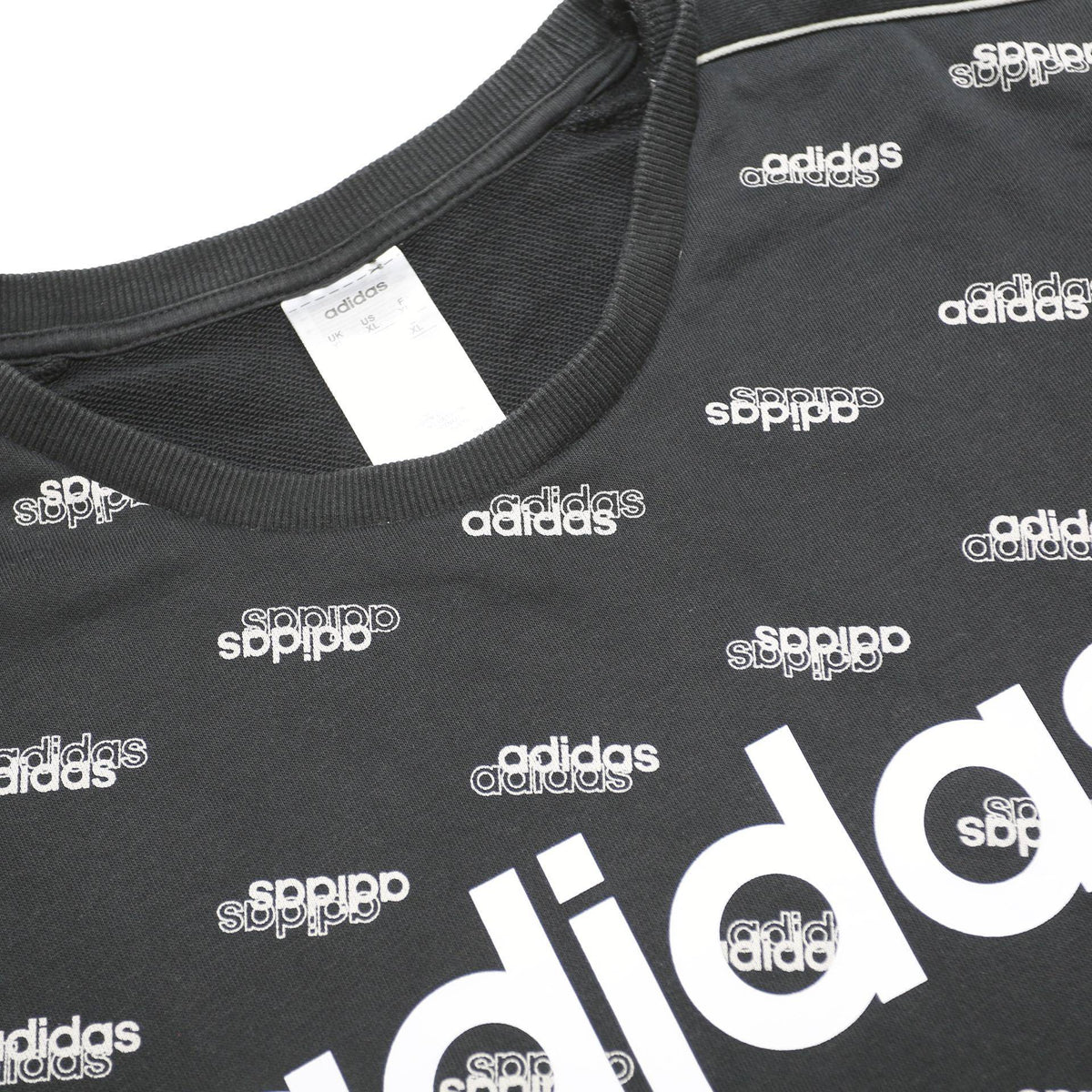 ADIDAS Mens Black Sweatshirt XL Cotton Blend Crew Neck Logo Print