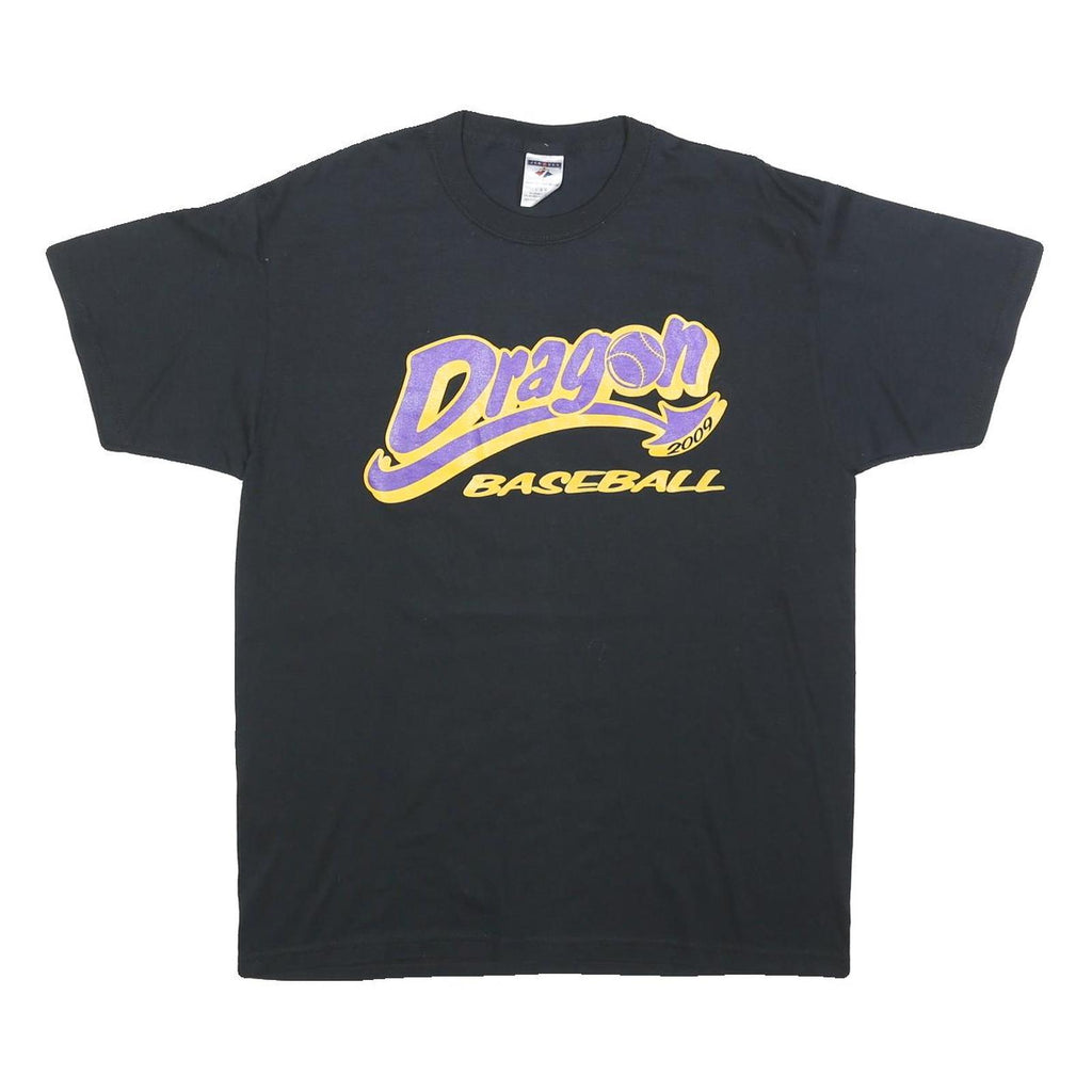 JERZEES Mens Black Dragon Baseball Graphic T-Shirt L Short Sleeve Crew Neck