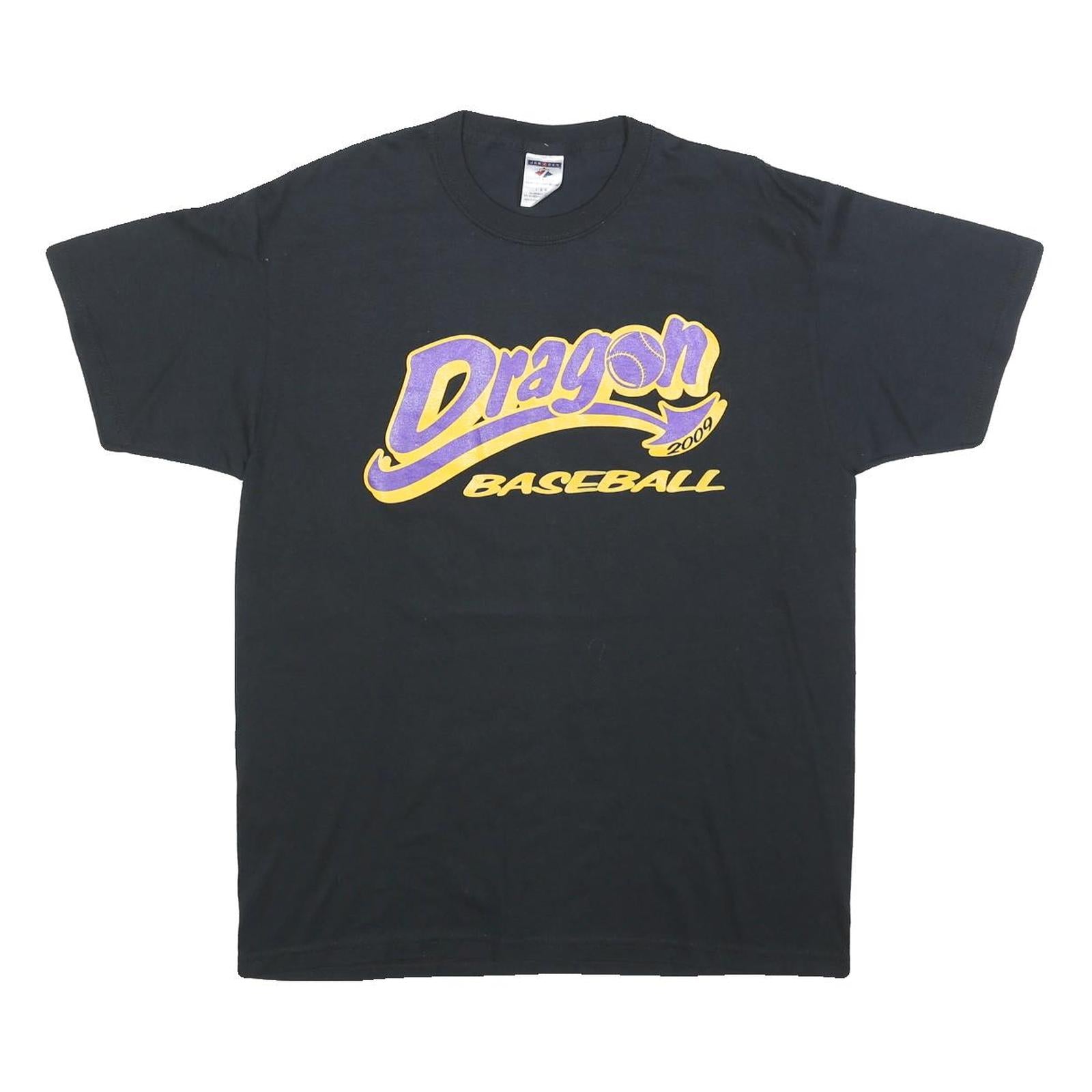JERZEES Mens Black Dragon Baseball Graphic T-Shirt L Short Sleeve Crew Neck