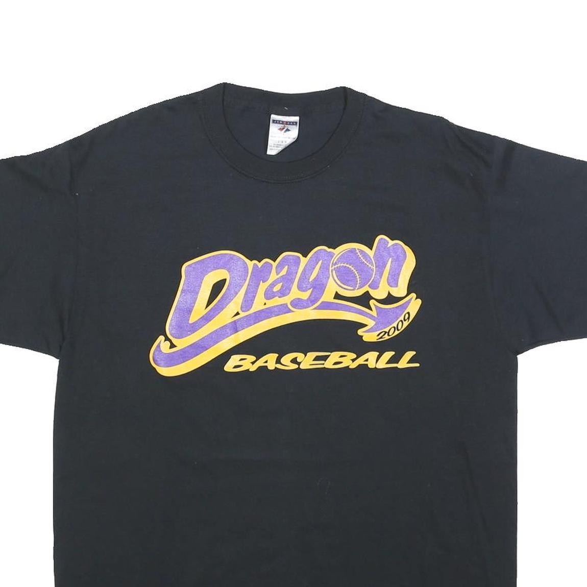JERZEES Mens Black Dragon Baseball Graphic T-Shirt L Short Sleeve Crew Neck