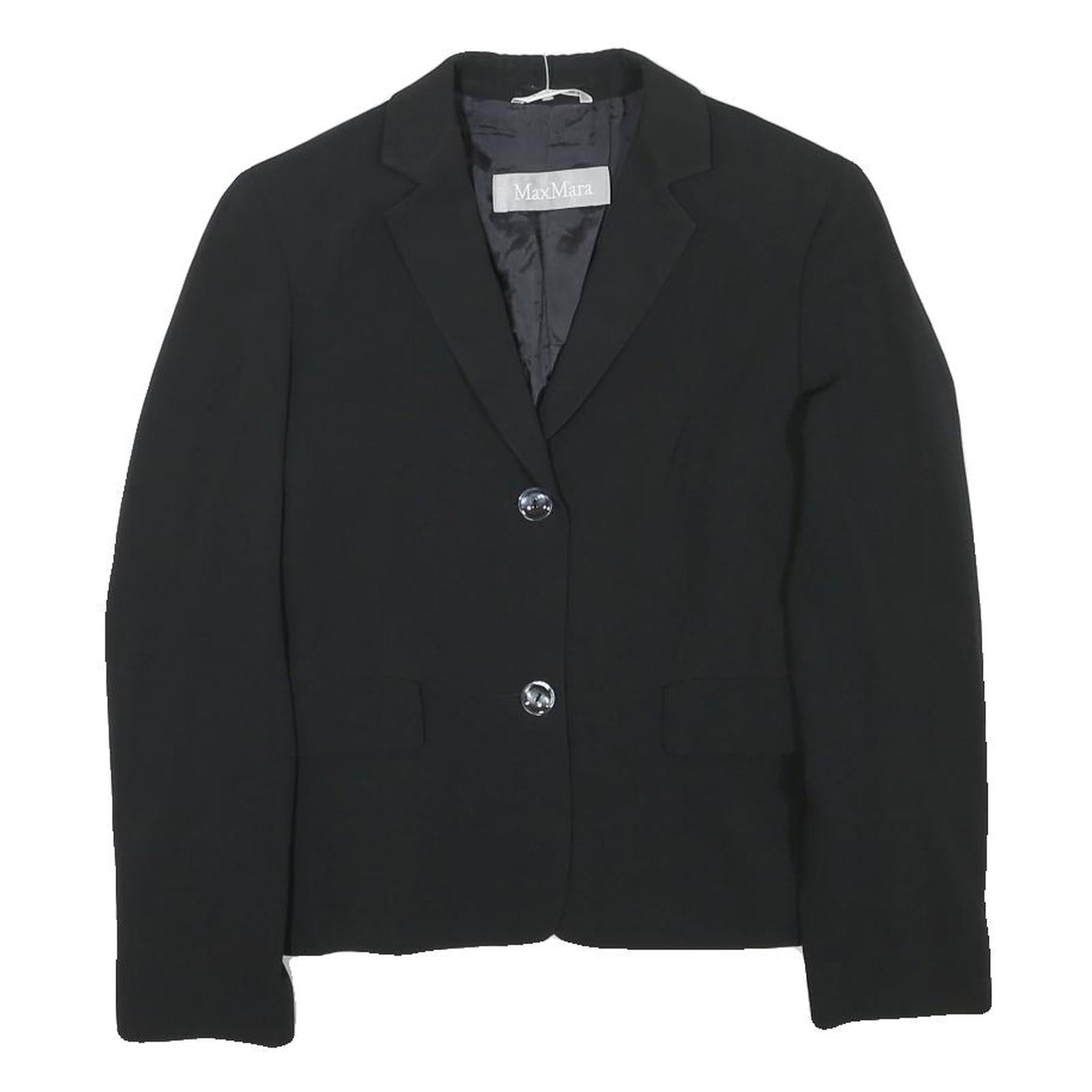 MAX MARA Womens Black Wool Blend Classic Jacket UK 8 Button Closure Tailored Fit