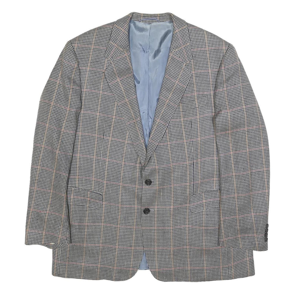 HERMES Mens Grey & Pink Check Wool Tailored Jacket L Woven Button Closure