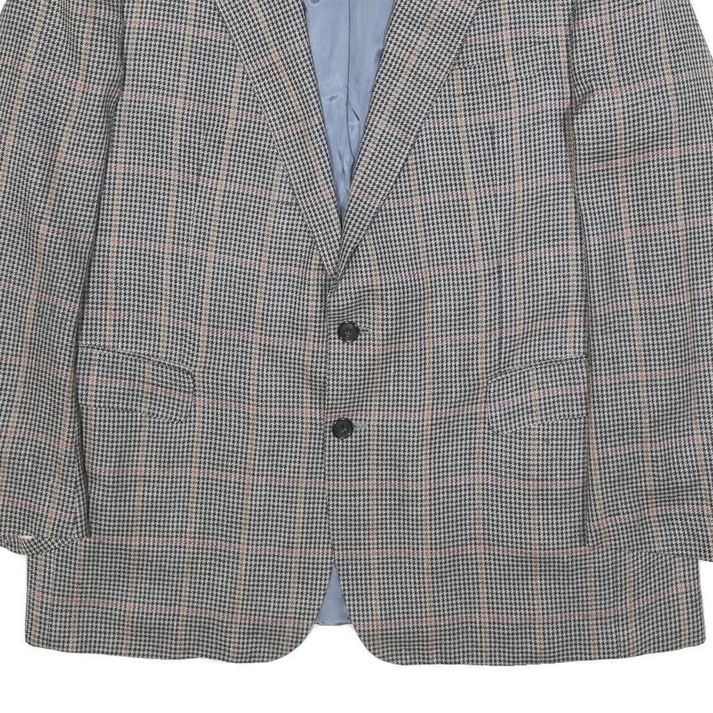 HERMES Mens Grey & Pink Check Wool Tailored Jacket L Woven Button Closure