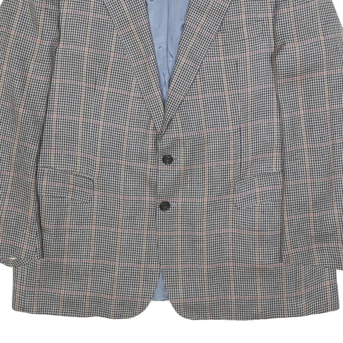 HERMES Mens Grey & Pink Check Wool Tailored Jacket L Woven Button Closure