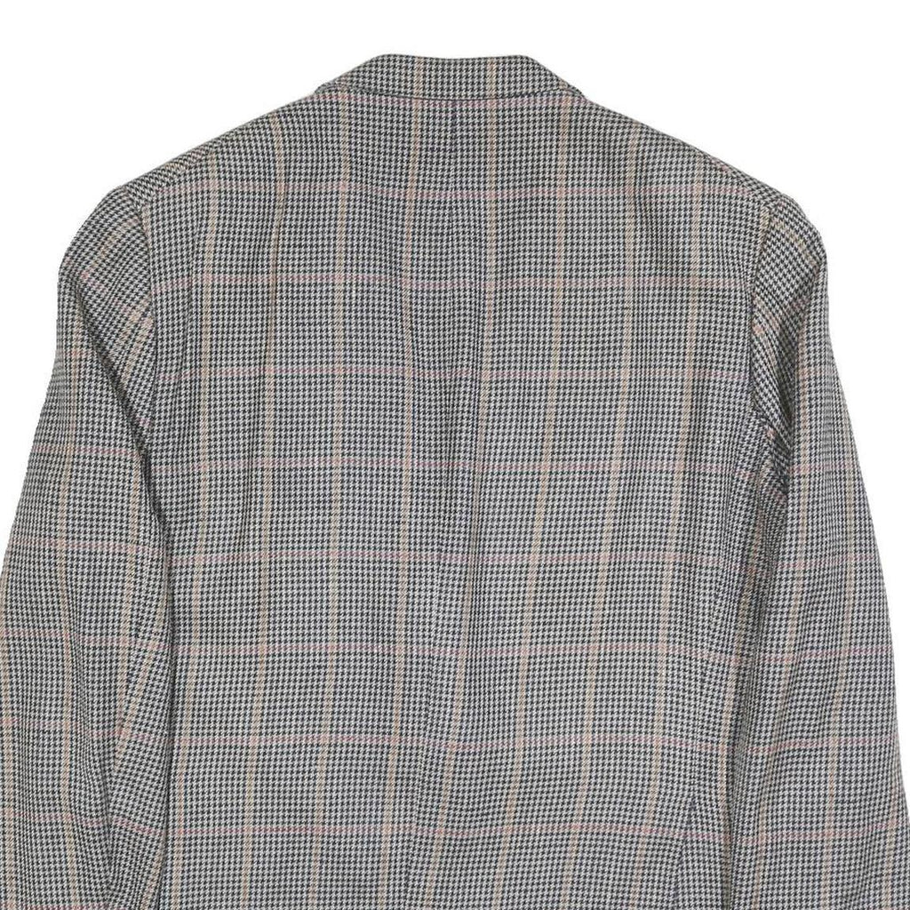 HERMES Mens Grey & Pink Check Wool Tailored Jacket L Woven Button Closure
