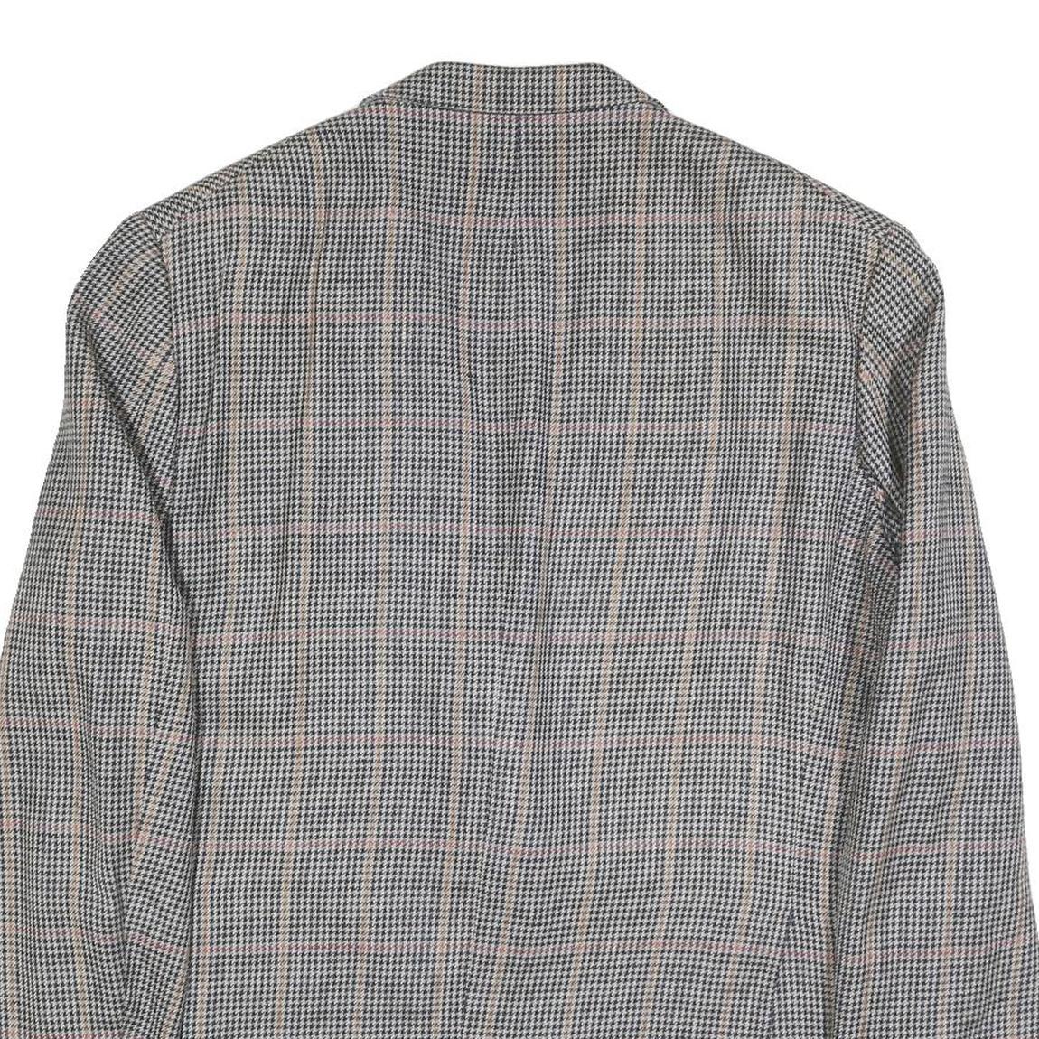 HERMES Mens Grey & Pink Check Wool Tailored Jacket L Woven Button Closure