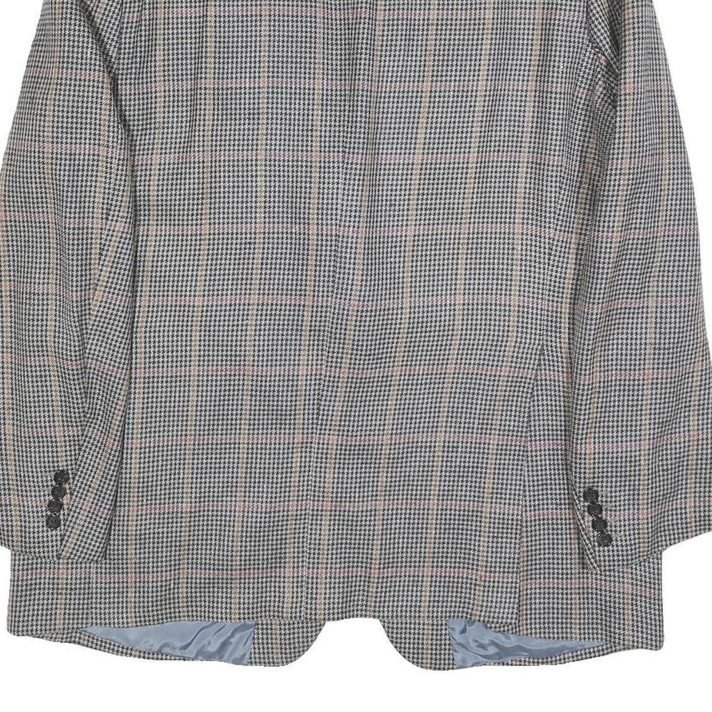 HERMES Mens Grey & Pink Check Wool Tailored Jacket L Woven Button Closure