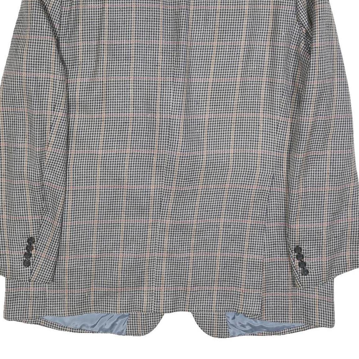 HERMES Mens Grey & Pink Check Wool Tailored Jacket L Woven Button Closure