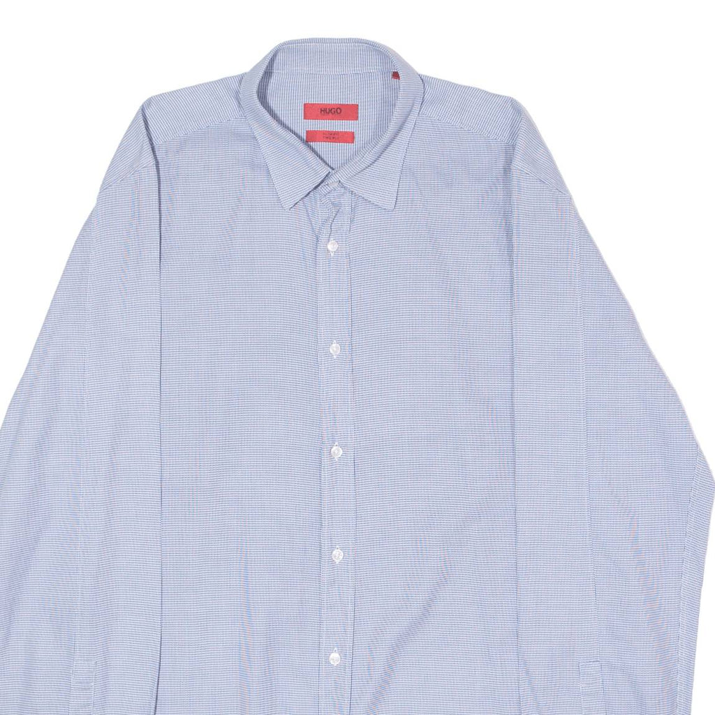 HUGO Slim Fit Elisha Mens Shirt Blue Houndstooth Long Sleeve L