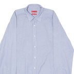 HUGO Slim Fit Elisha Mens Shirt Blue Houndstooth Long Sleeve L