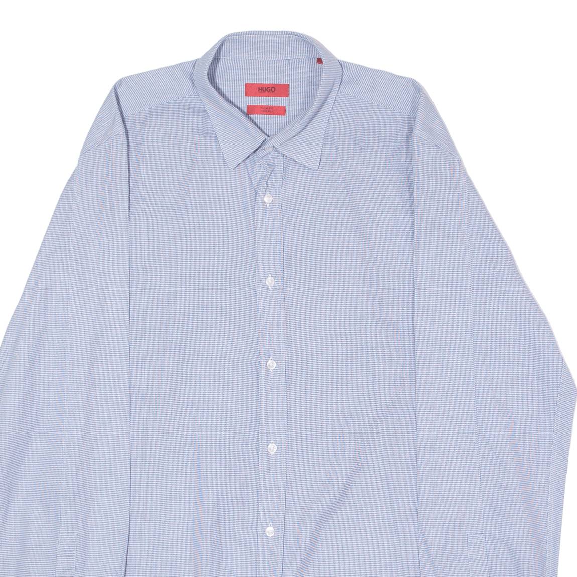 HUGO Slim Fit Elisha Mens Shirt Blue Houndstooth Long Sleeve L
