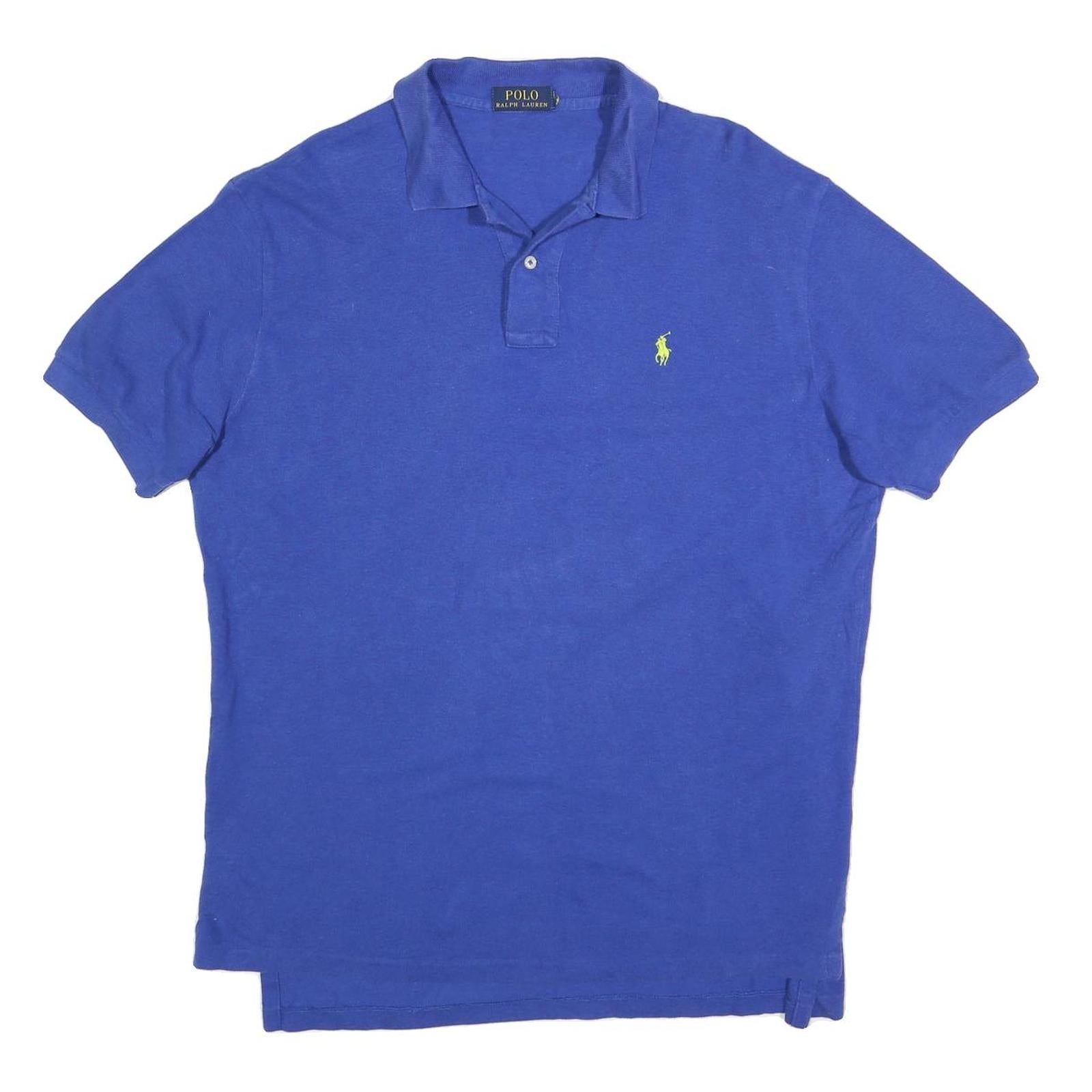 POLO RALPH LAUREN Mens Blue Short Sleeve Plain L Cotton Blend Polo Shirt Classic
