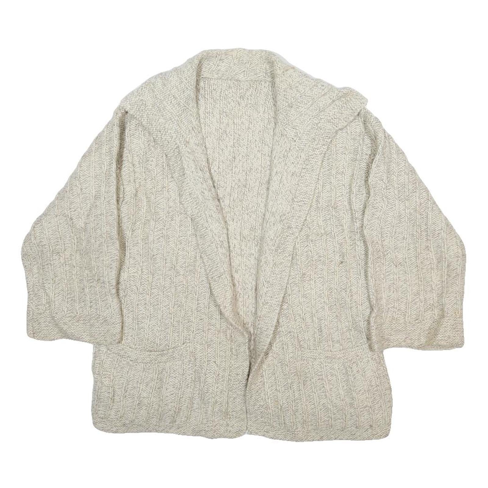 Womens Cream Hooded Plain Knit Jumper L Cable Knit Relaxed Fit Pocketed