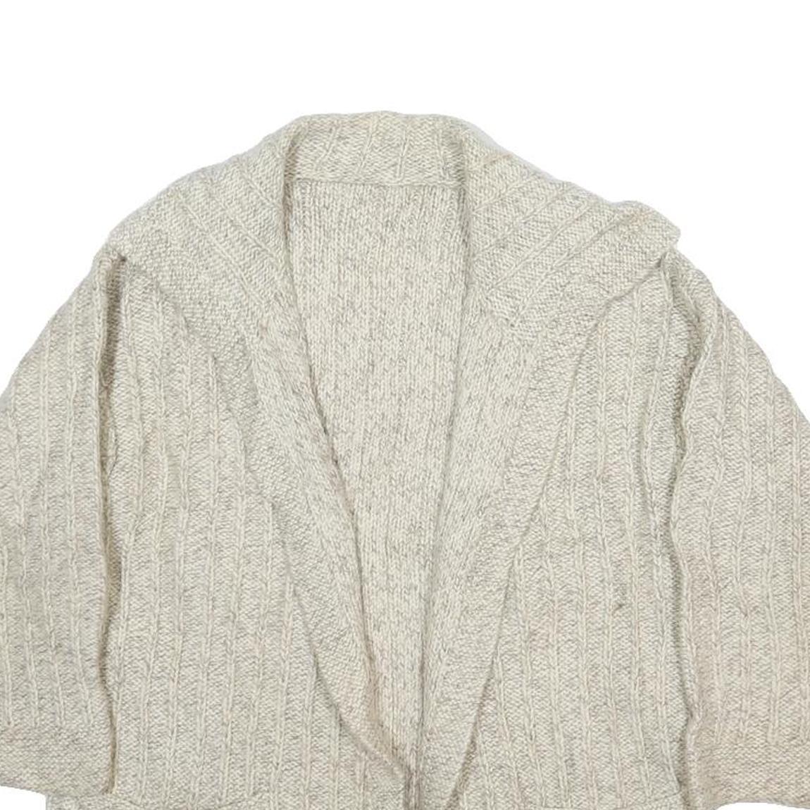Womens Cream Hooded Plain Knit Jumper L Cable Knit Relaxed Fit Pocketed