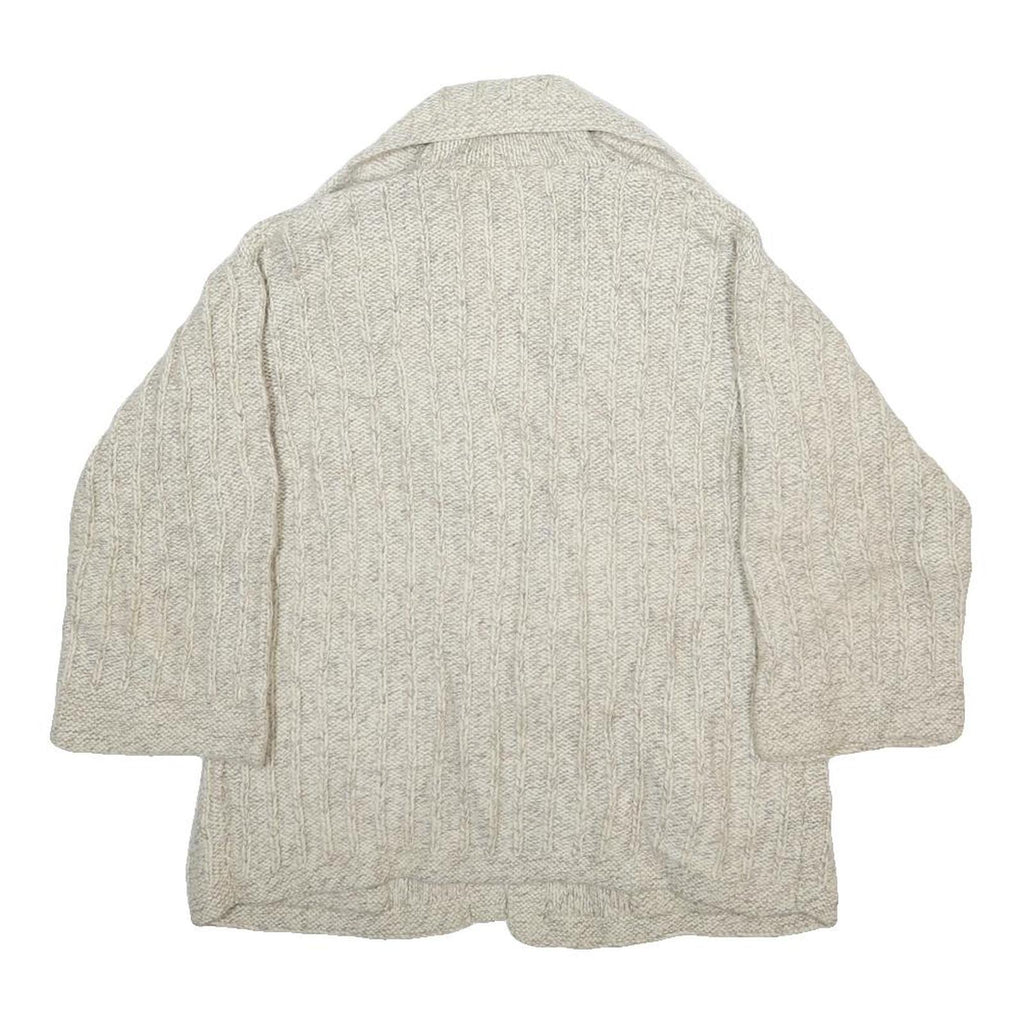 Womens Cream Hooded Plain Knit Jumper L Cable Knit Relaxed Fit Pocketed