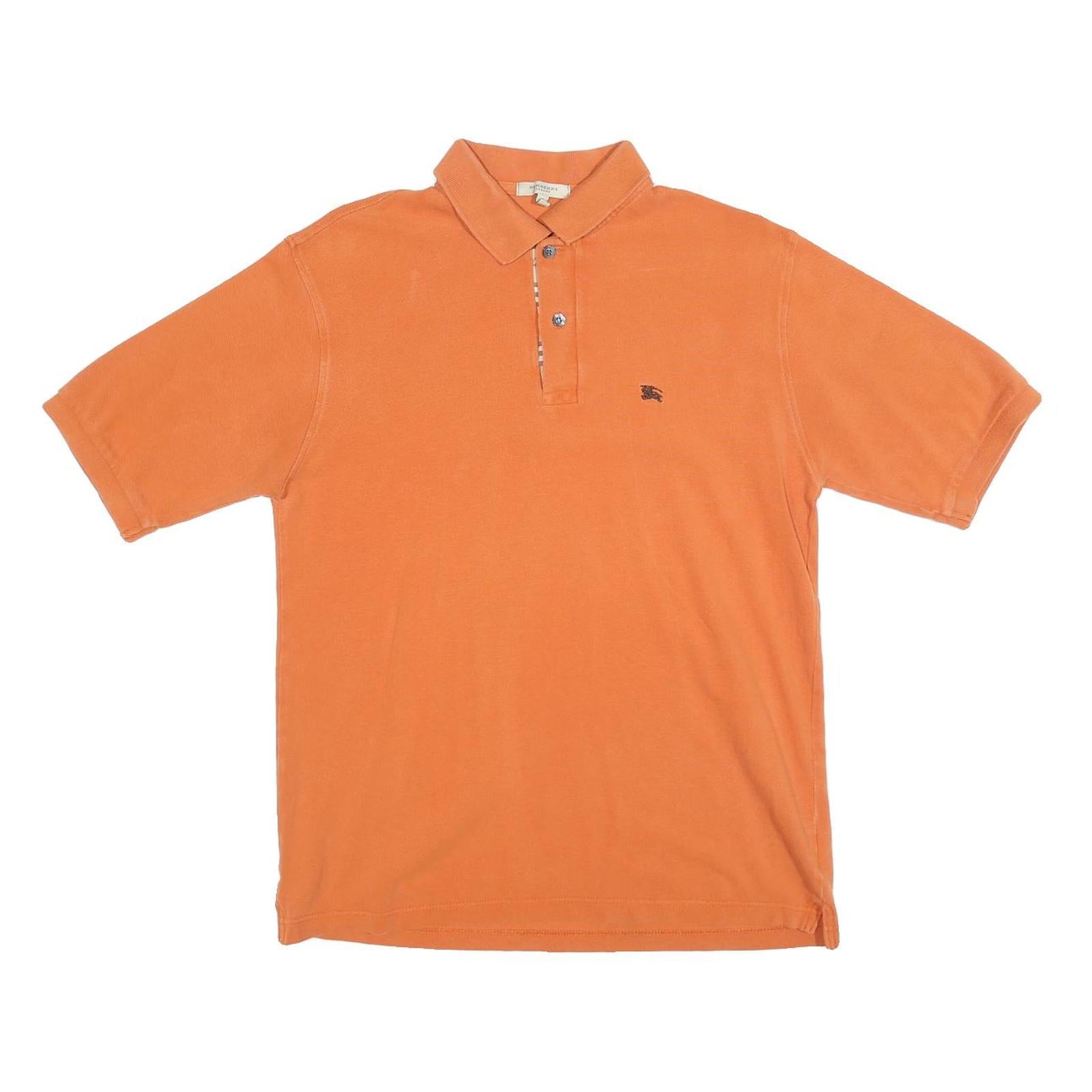 BURBERRY Mens Orange Short Sleeve Plain S Polo Shirt Cotton Blend Classic