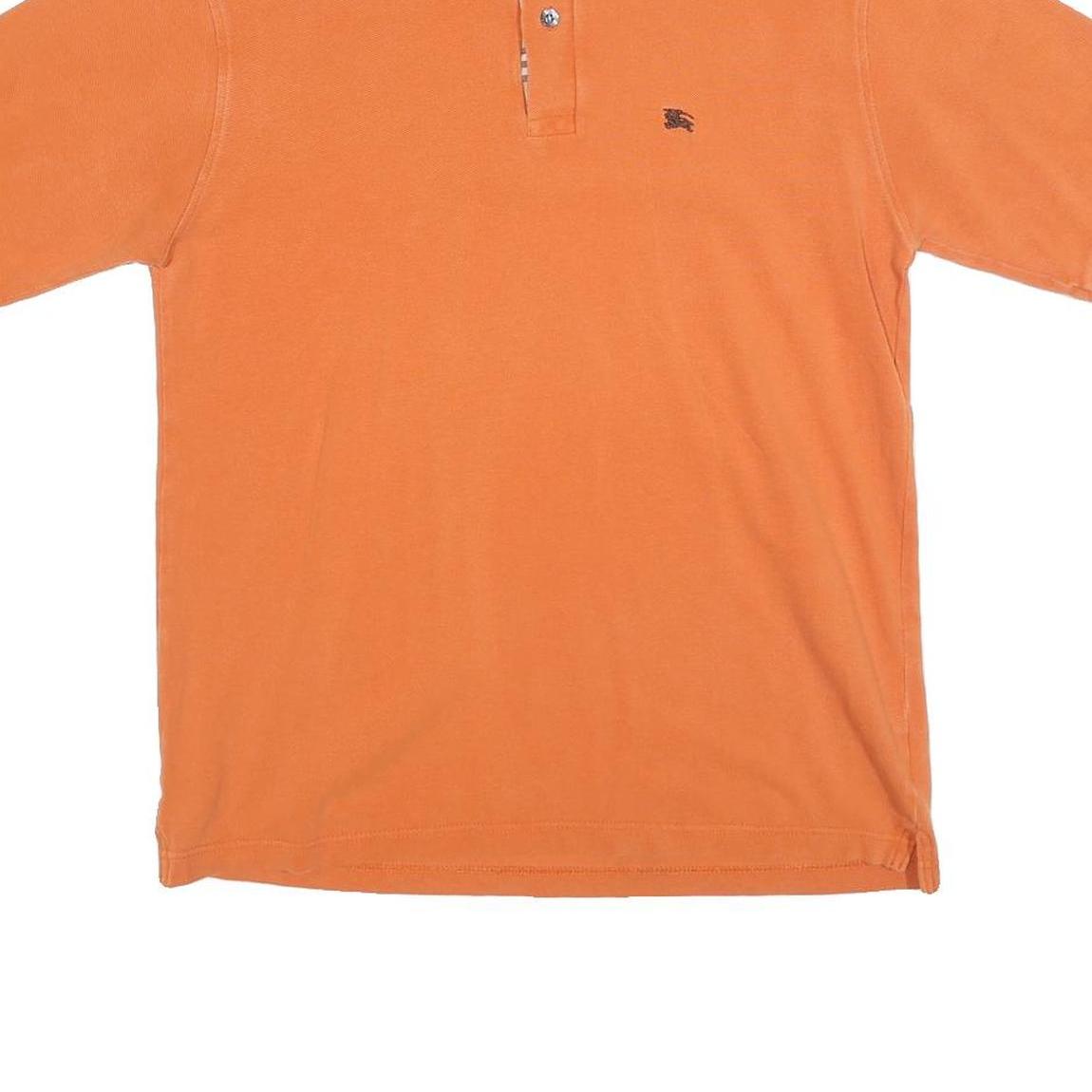 BURBERRY Mens Orange Short Sleeve Plain S Polo Shirt Cotton Blend Classic