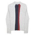 TOMMY HILFIGER Womens Grey Navy & Red Patterned Pullover Crew Neck Basic Knit UK