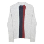 TOMMY HILFIGER Womens Grey Navy & Red Patterned Pullover Crew Neck Basic Knit UK
