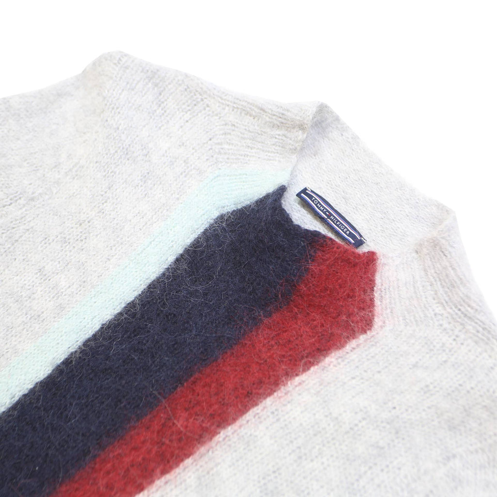 TOMMY HILFIGER Womens Grey Navy & Red Patterned Pullover Crew Neck Basic Knit UK