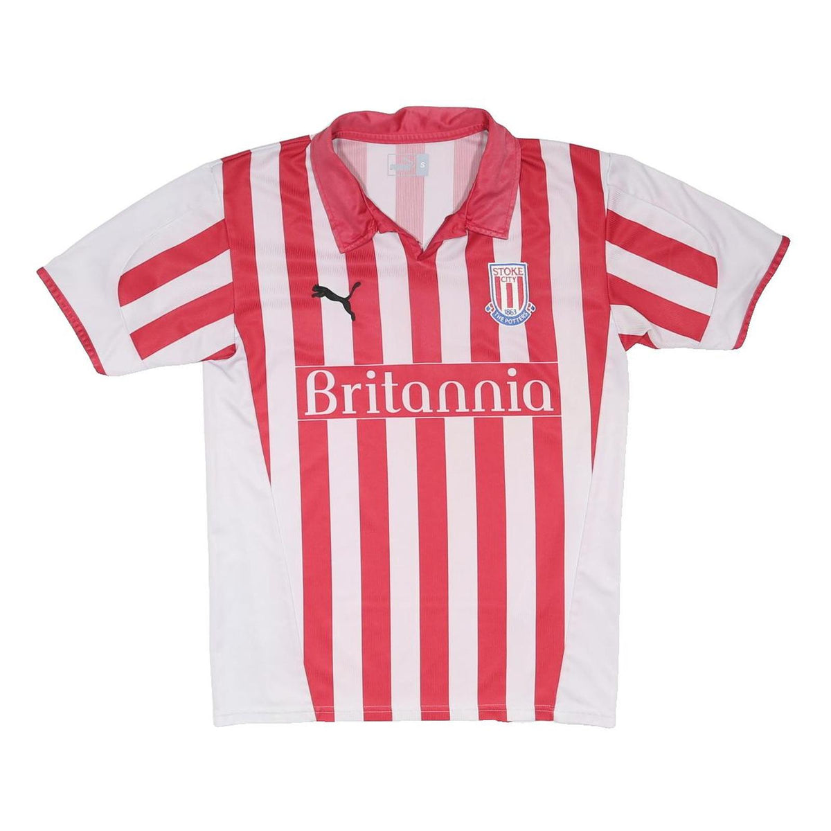 PUMA 04-05 Stoke City FC Home Mens Red & White Stripe Short Sleeve Polo Shirt S