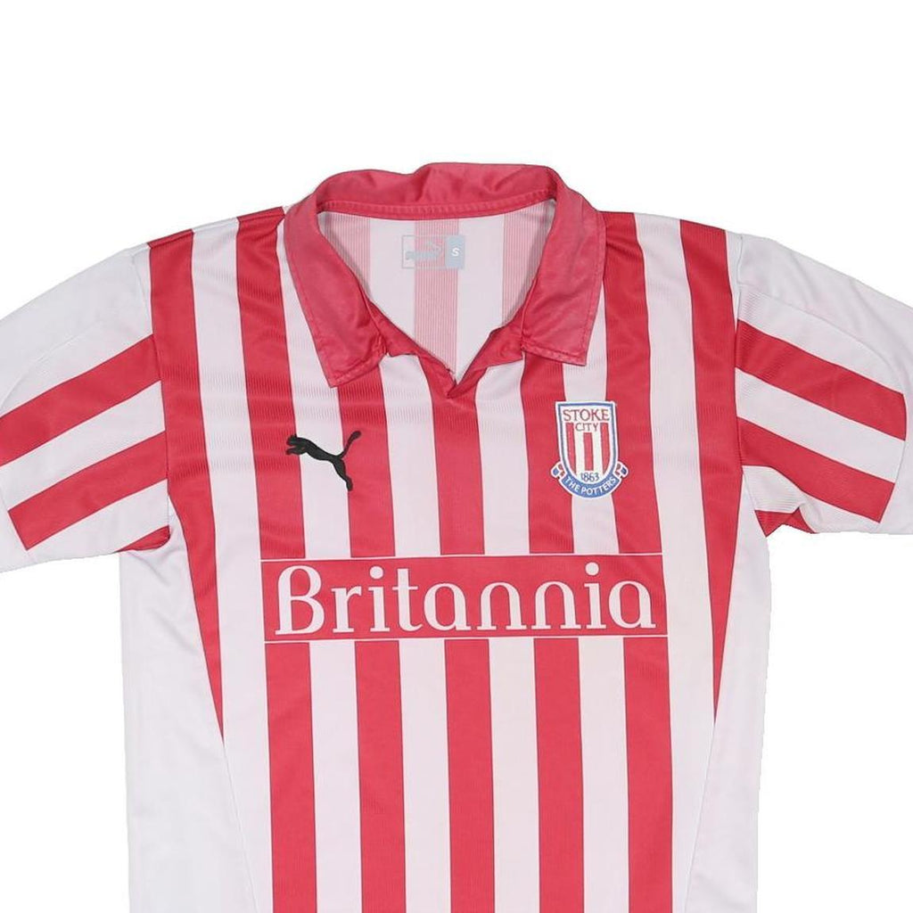 PUMA 04-05 Stoke City FC Home Mens Red & White Stripe Short Sleeve Polo Shirt S