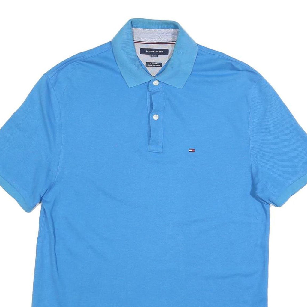 TOMMY HILFIGER Mens Blue Short Sleeve Plain Polo Shirt M Classic Fit Cotton
