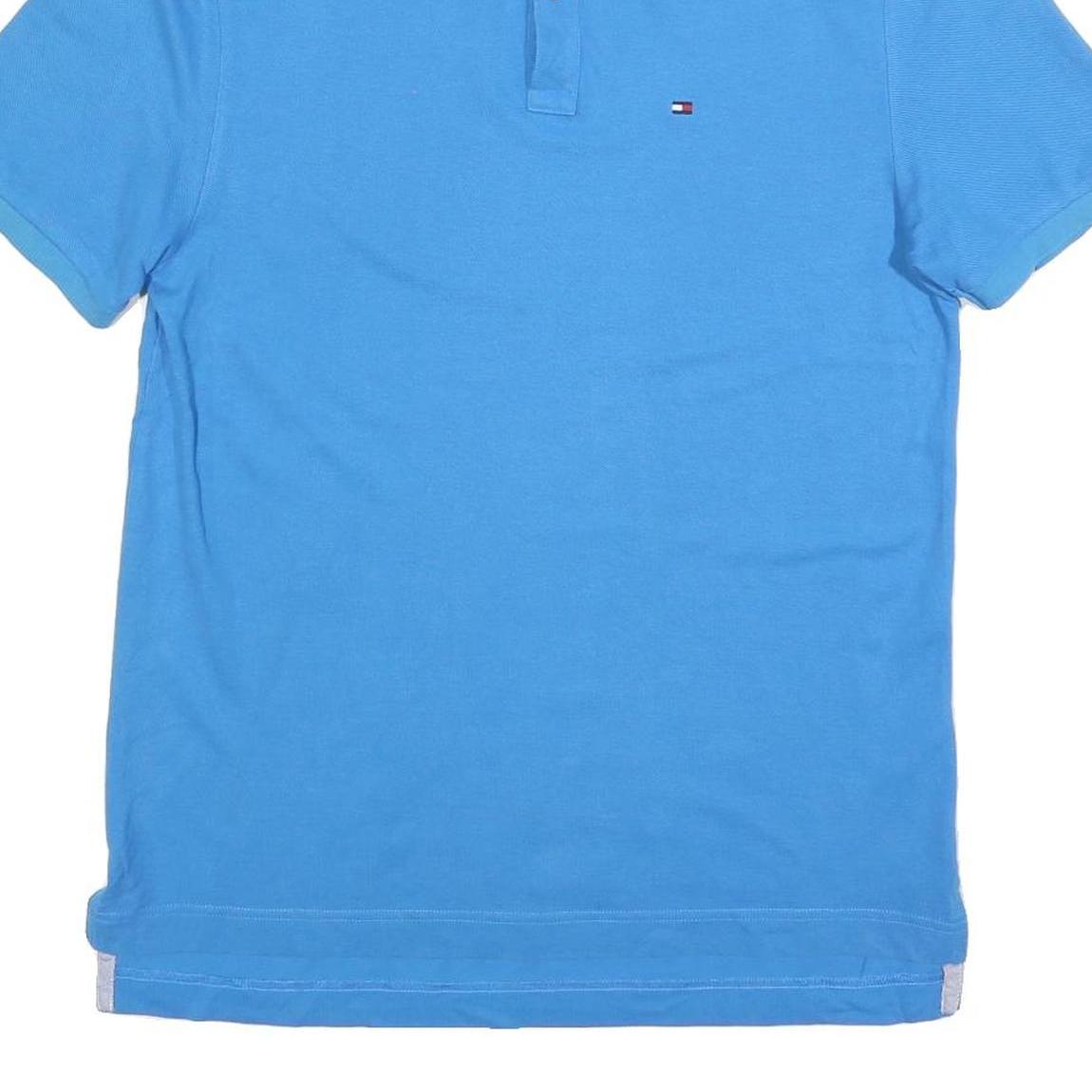 TOMMY HILFIGER Mens Blue Short Sleeve Plain Polo Shirt M Classic Fit Cotton