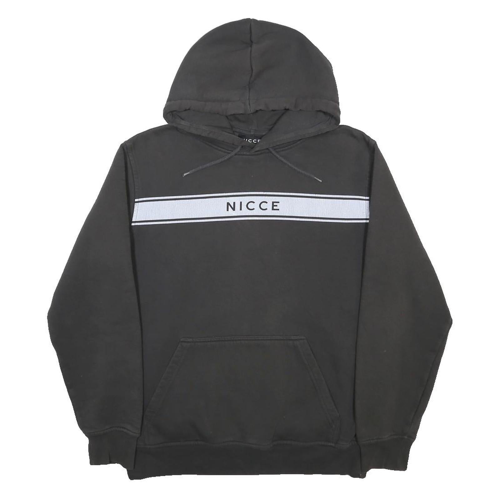 NICCE Mens Black Hoodie M Cotton Blend Pullover With Logo Panel