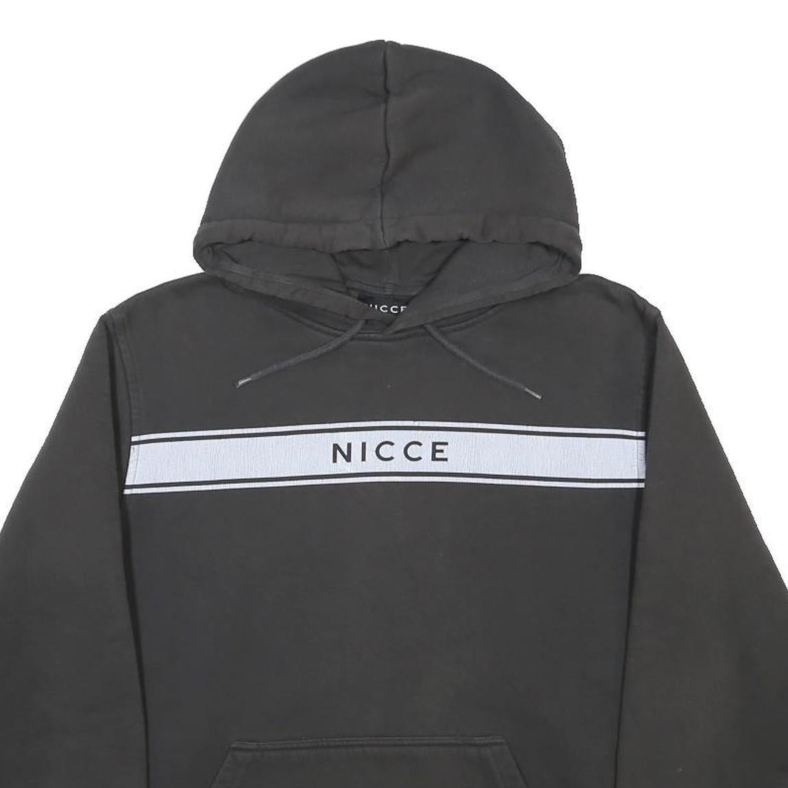 NICCE Mens Black Hoodie M Cotton Blend Pullover With Logo Panel