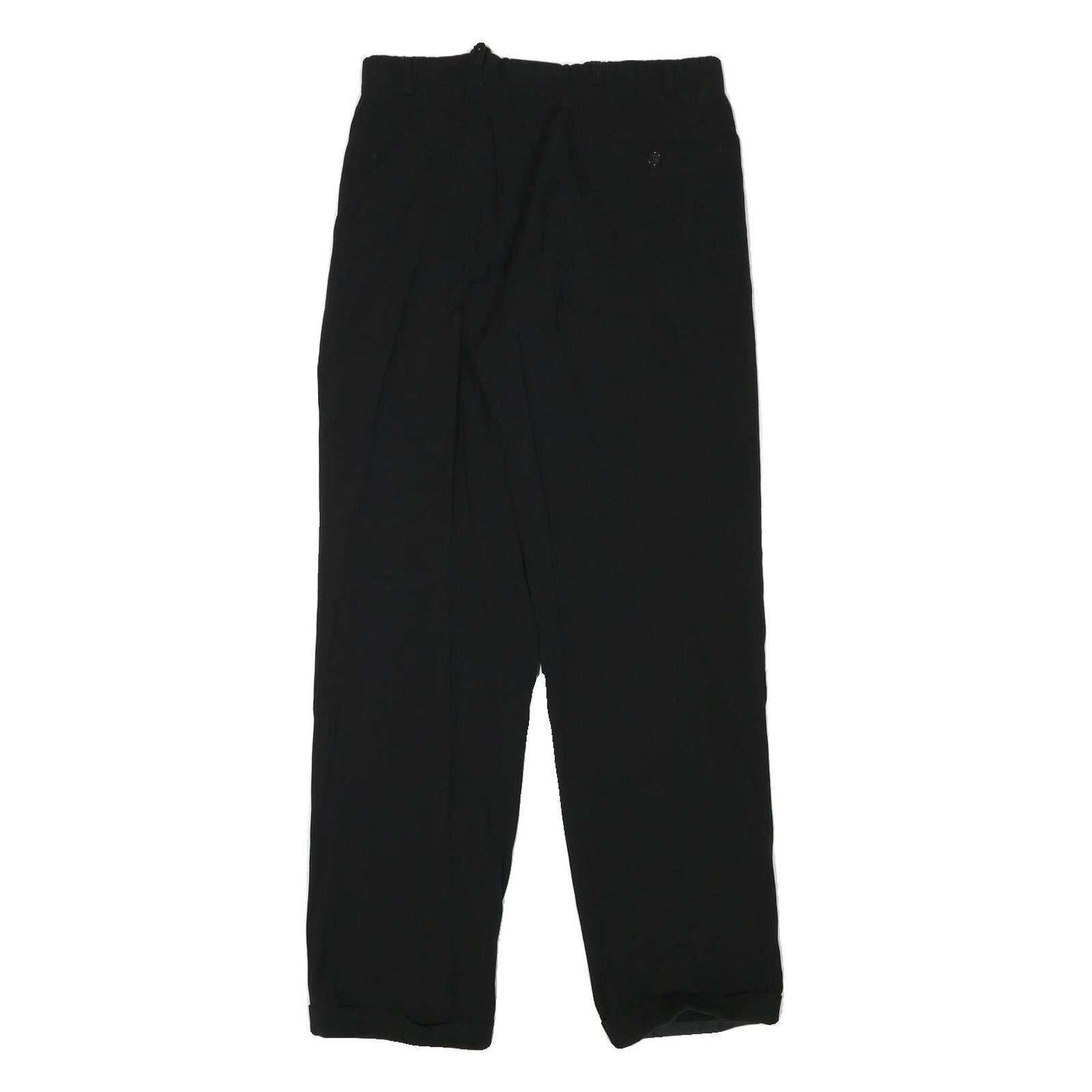 Mens Black Relaxed Fit Polyester Blend Trousers W29 L30 Zip Closure Plain Casual