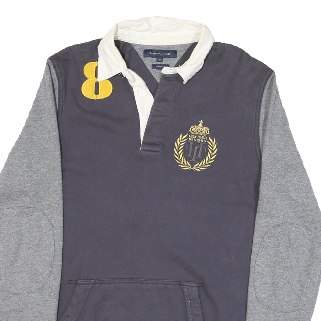 TOMMY HILFIGER Mens Blue & Grey Collared M Long Sleeve Sweatshirt Rugby Style