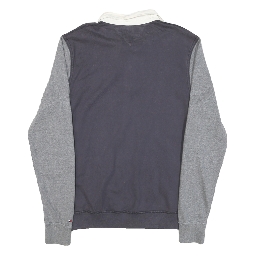 TOMMY HILFIGER Mens Blue & Grey Collared M Long Sleeve Sweatshirt Rugby Style