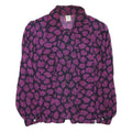 Womens Purple Black Printed Long Sleeve Collared Shirt M Button Front Polyester