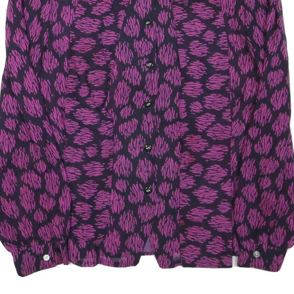 Womens Purple Black Printed Long Sleeve Collared Shirt M Button Front Polyester