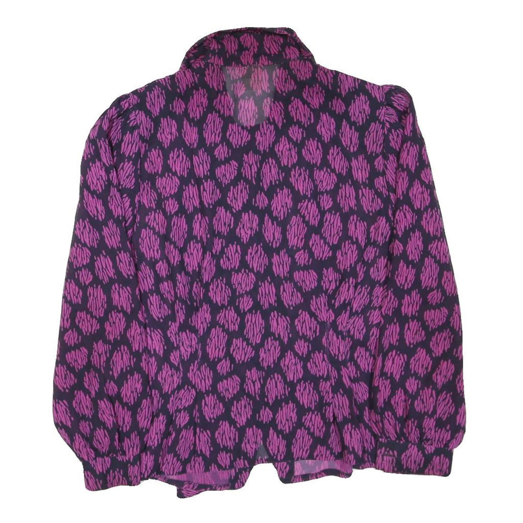 Womens Purple Black Printed Long Sleeve Collared Shirt M Button Front Polyester