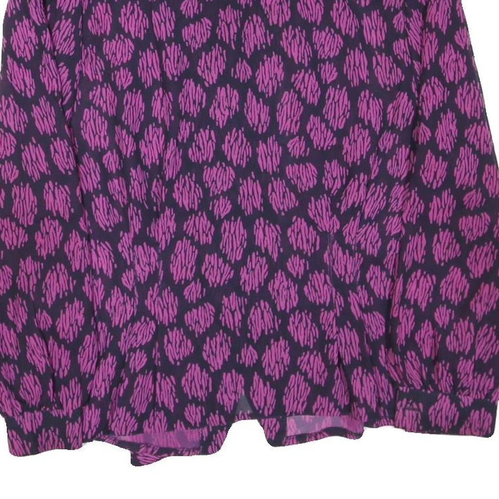 Womens Purple Black Printed Long Sleeve Collared Shirt M Button Front Polyester