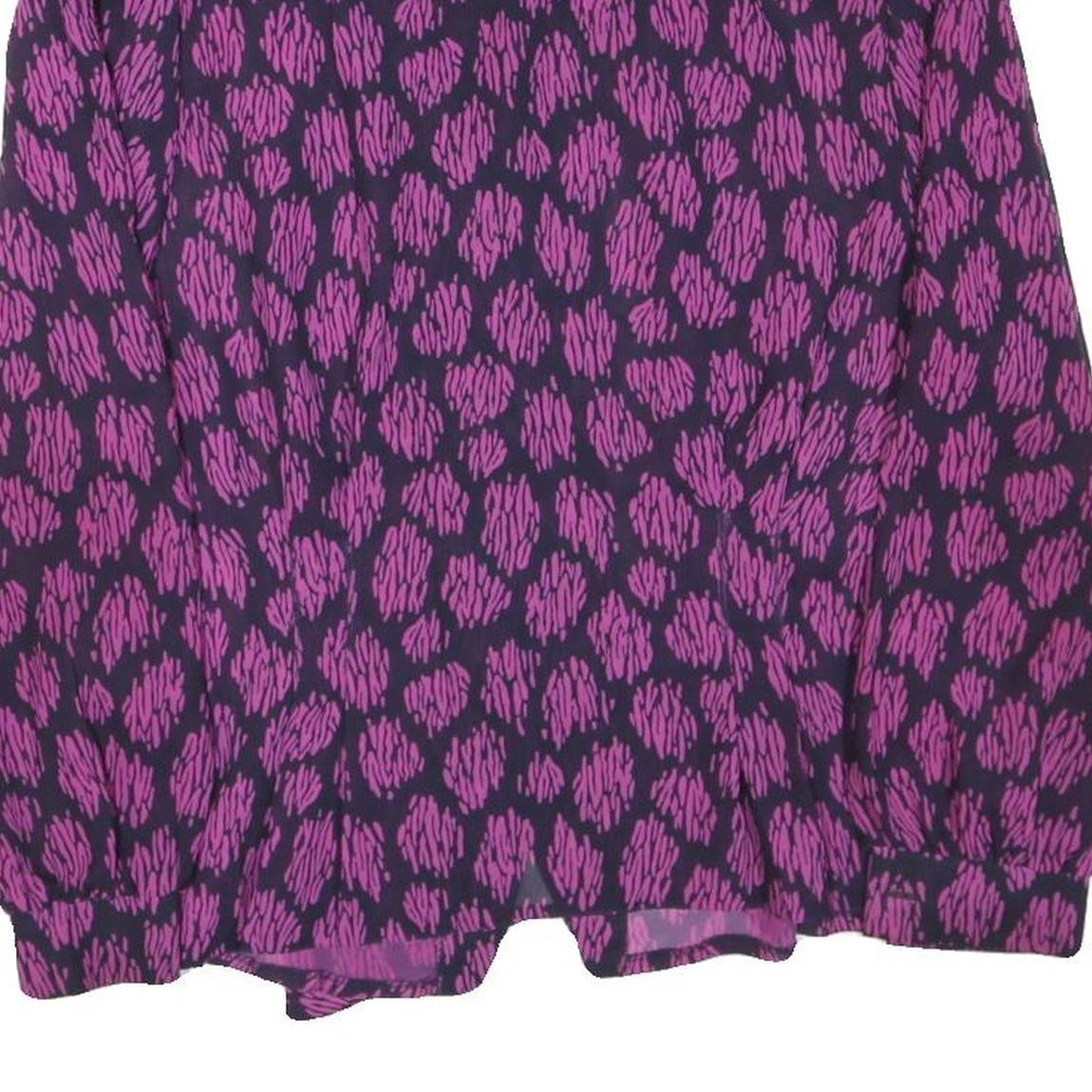 Womens Purple Black Printed Long Sleeve Collared Shirt M Button Front Polyester