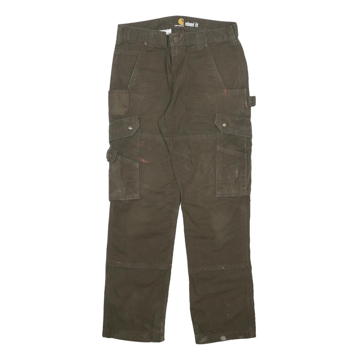CARHARTT Mens Cotton Cargo Trousers Olive Relaxed Fit W30 L30 Workwear Utility