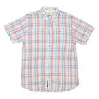 TOMMY HILFIGER Womens Blue & Peach Plaid Shirt L Short Sleeve Cotton Blend